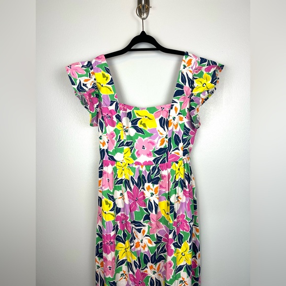 Meet Me In Santorini Medium Floral Flutter Sleeve Tie Back Cut Out Maxi Dress - Picture 4 of 9